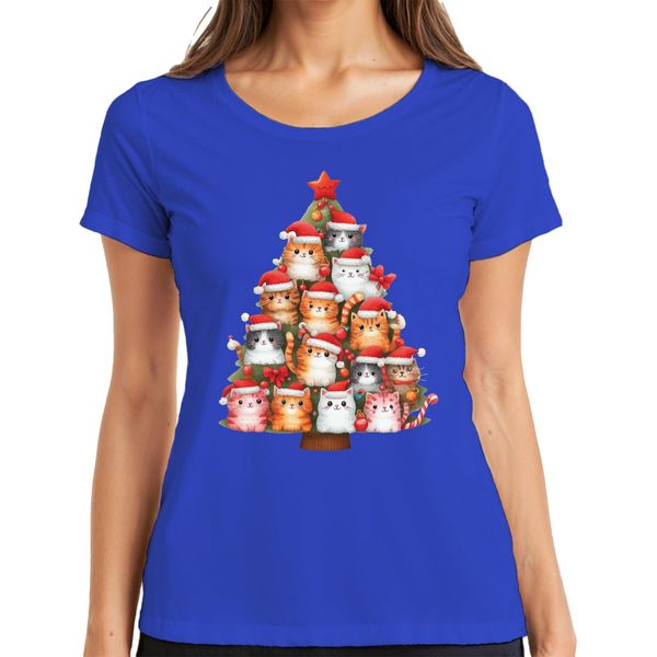 Gatti Albero Di Natale Proprietario Di Gatti - Regalo Di Natale Maglietta Da Donna, Blu, S-image