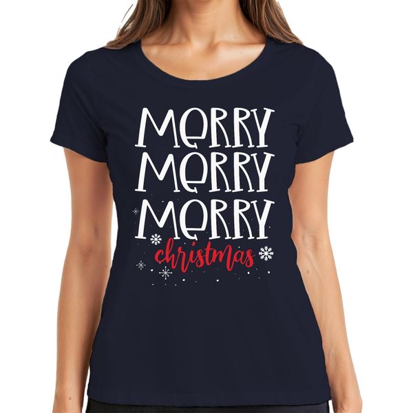 Merry Merry Merry Christmas - Maglietta Da Donna Con Regalo Di Natale, Navy, Xl-image