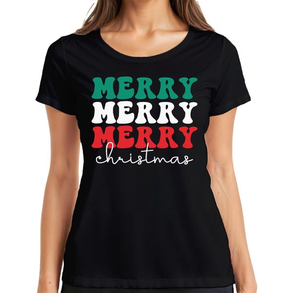 Merry Merry Merry Christmas - Maglietta Da Donna Con Regalo Di Natale, Nero, Xl-image