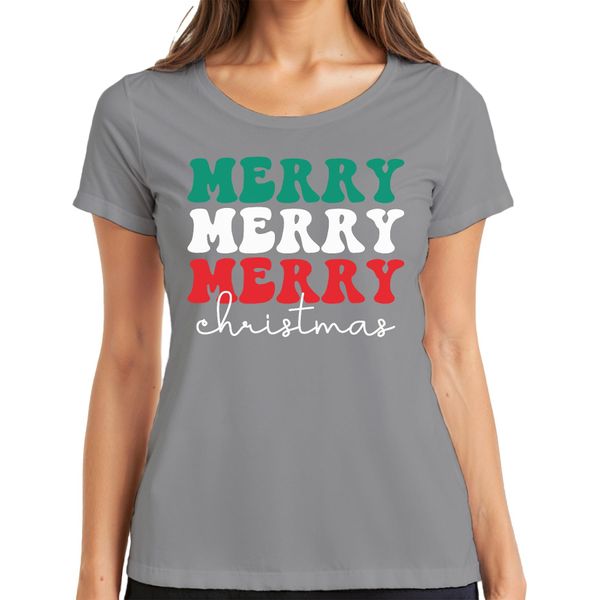 Merry Merry Merry Christmas - Maglietta Da Donna Con Regalo Di Natale, Grigio, Xl-image