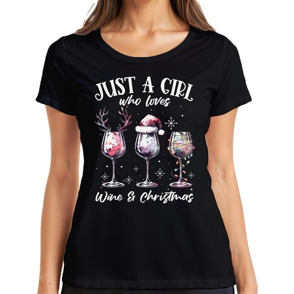 Solo Una Ragazza Che Ama Il Vino E Che Beve Vino A Natale - Maglietta Da Donna Con Regalo Di Natale, Nero, M-image