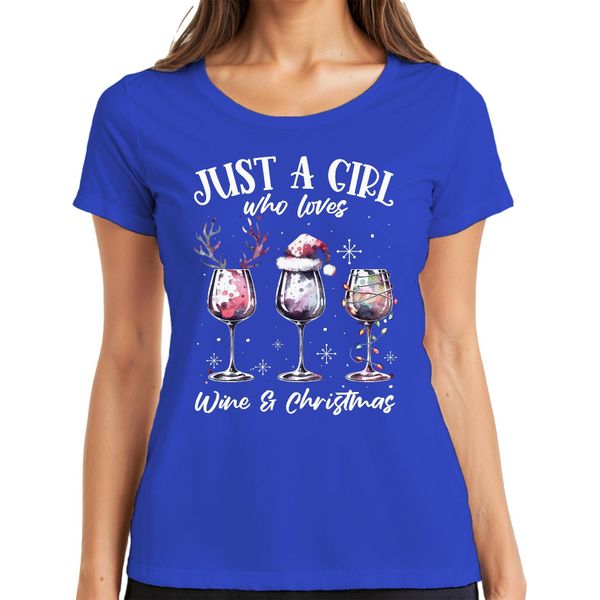 Solo Una Ragazza Che Ama Il Vino E Che Beve Vino A Natale - Maglietta Da Donna Regalo Di Natale, Blu, Xxl-image