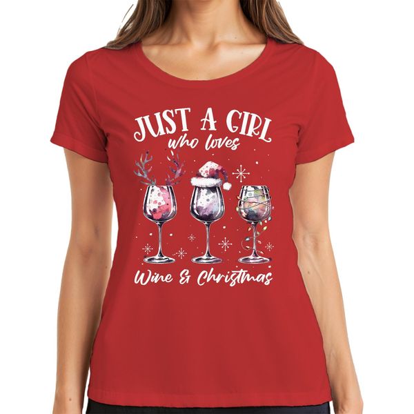 Solo Una Ragazza Che Ama Il Vino E Che Beve Vino A Natale - Maglietta Da Donna Con Regalo Di Natale, Rosso, Xxl-image