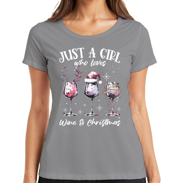 Solo Una Ragazza Che Ama Il Vino E Che Beve Vino A Natale - Maglietta Da Donna Con Regalo Di Natale, Grigio, Xxl-image