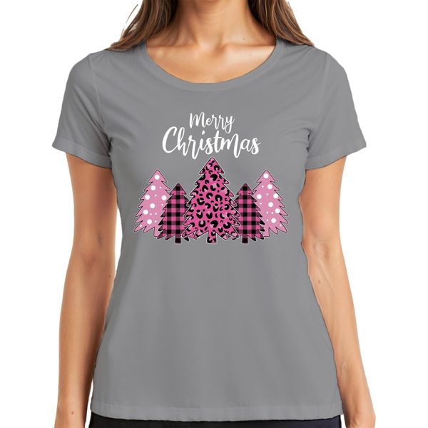 Merry Christmas Albero Di Natale A Scacchi Rosa - Maglietta Da Donna Con Regalo Di Natale, Grigio, Xxl-image