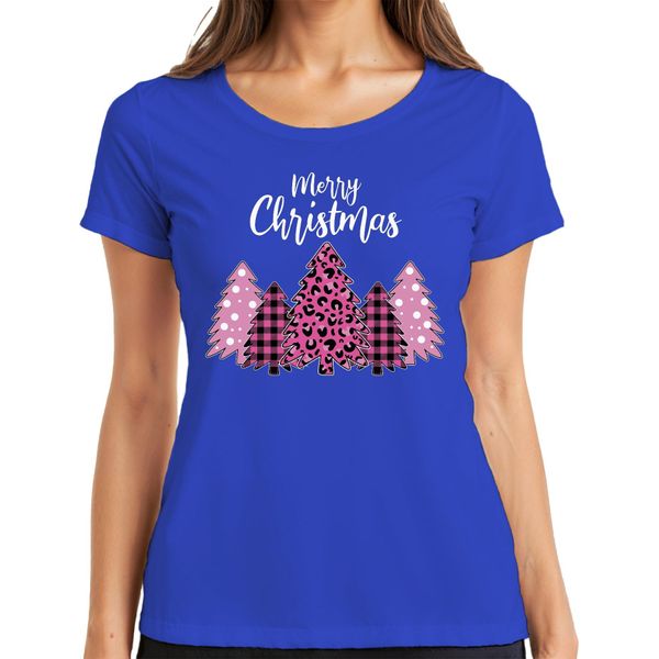Merry Christmas Albero Di Natale A Scacchi Rosa - Maglietta Da Donna Con Regalo Di Natale, Blu, Xl-image