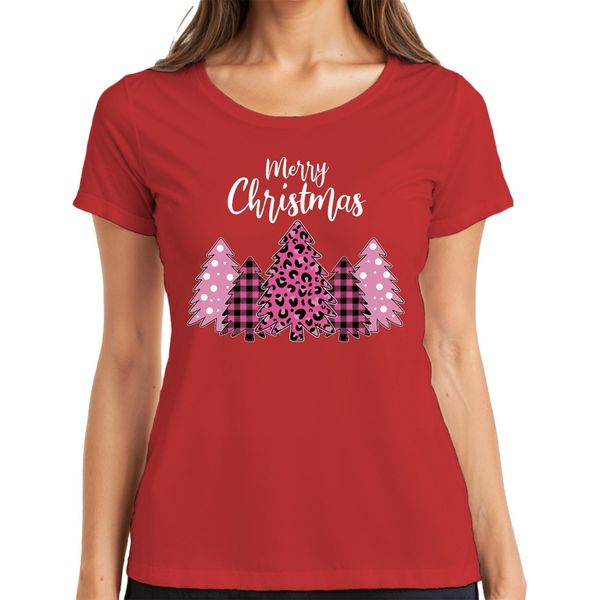Merry Christmas Albero Di Natale A Scacchi Rosa - Regalo Di Natale Maglietta Da Donna Di Natale, Rosso, 3XL-image