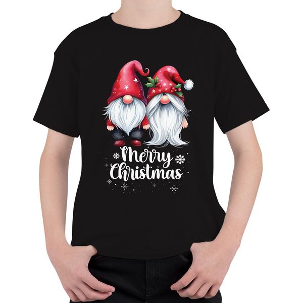 Buon Natale Gnomo Elfi Pixie Coppia - Regalo Di Natale Maglietta Unisex Per Bambini, Nero, 116-image