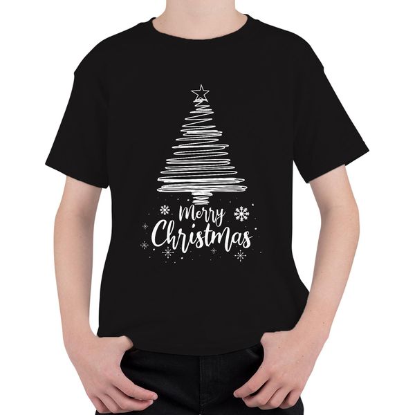 Buon Natale Schizzo Dell'albero Di Natale - Regalo Di Natale Maglietta Unisex Per Bambini, Nero, 152-image