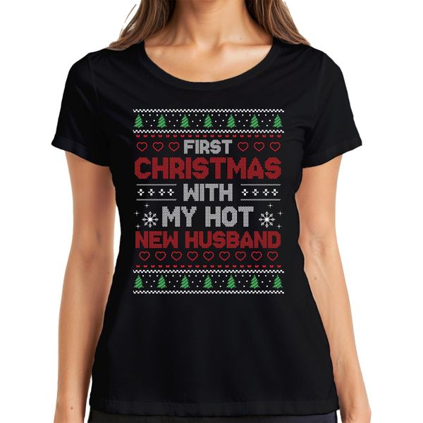 Primo Natale Con Il Mio Nuovo Marito Coppia - Regalo Di Natale Maglietta Da Donna Di Natale, Nero, L-image
