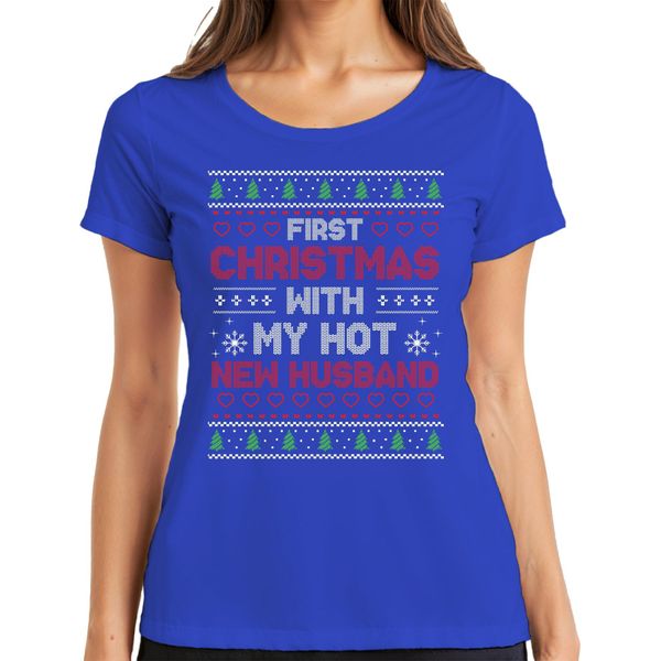 Primo Natale Con Il Mio Nuovo Marito Coppia - Regalo Di Natale Maglietta Da Donna, Blu, Xl-image