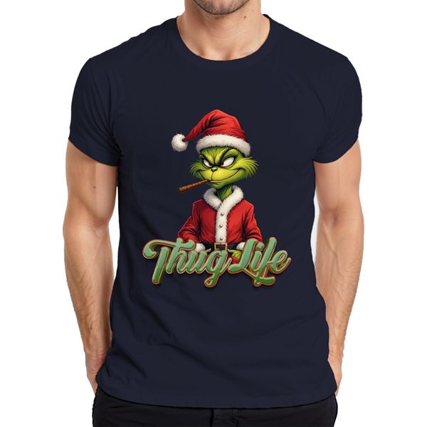 Maglietta Da Uomo Thug Life Grinch Joint Weed Cannabis Weed - Christmas Xmas, Navy, S-image