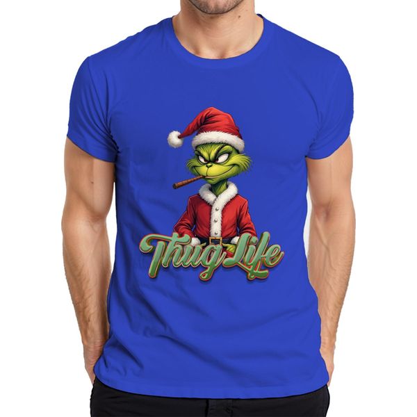 Maglietta Da Uomo Thug Life Grinch Joint Weed Cannabis Weed - Christmas Xmas, Blu, 3XL-image