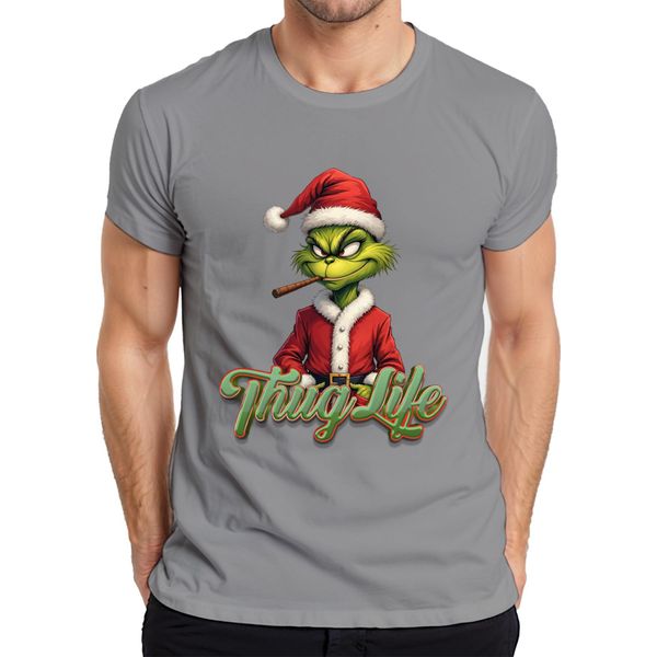 Maglietta Da Uomo Thug Life Grinch Joint Weed Cannabis Weed - Christmas Xmas, Grigio, 3XL-image