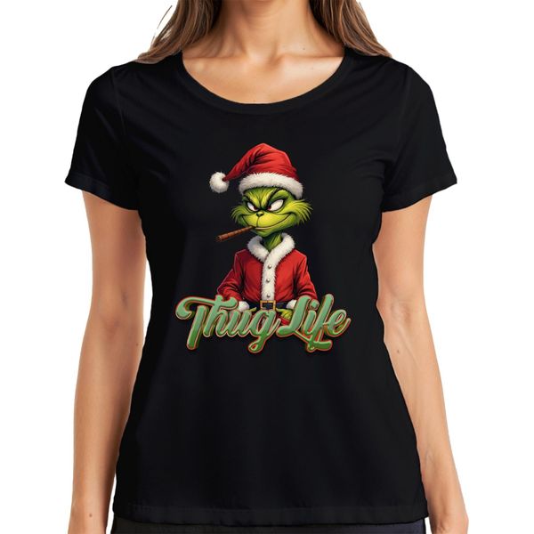 Maglietta Thug Life Grinch Joint Weed Cannabis Weed - Christmas Xmas Donna, Nero, 3XL-image