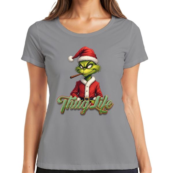 Maglietta Thug Life Grinch Joint Weed Cannabis Weed - Christmas Xmas Donna, Grigio, Xxl-image