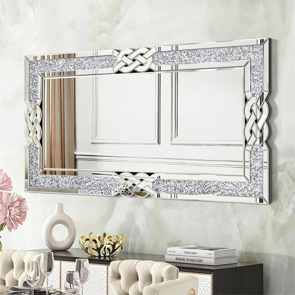 Wisfor Specchio Artloge, Specchio Da Parete Con Cornice In Cristallo, Specchio Da Ingresso Di Lusso Specchio Decorativo, 120×60 Cm-image