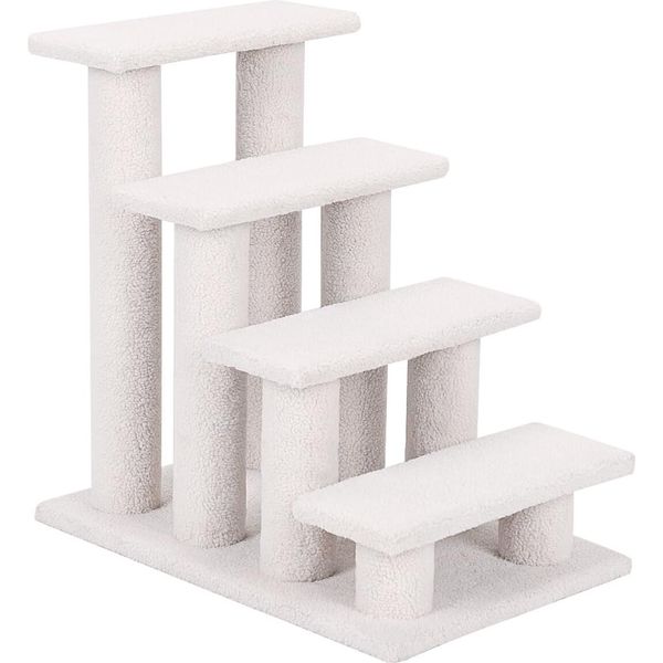 Costway Scale Per Gatti 4 Gradini, Scale Per Cani E Gatti Fino A 25 Kg, Scale Per Animali Piccoli, Scale Per Cani, Albero Dei Giochi, 61X41X60 Cm Bianco-image