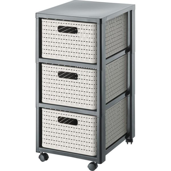Rotho Country Contenitore Arrotolabile Con 3 Cassetti In Rattan, Plastica (Pp) Senza Bpa, Colore Cappuccino, 3 X A4/18 L, 37.5 X 32.5 X 71.2 Cm-image
