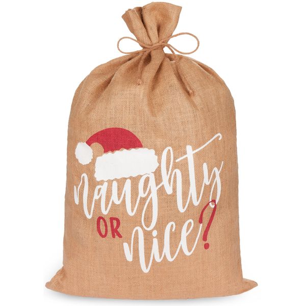 Sacco Di Natale Brubaker Birichino O Simpatico - Sacco Regalo Da 80 Cm Per Natale - Sacco Di Iuta Per Babbo Natale - Sacco Con Cordino Per Impacchettare I Regali-image