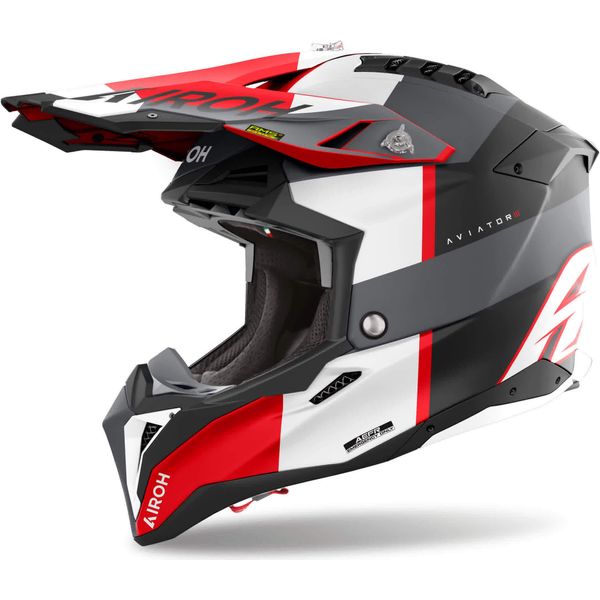 Casco Motocross Airoh Aviator 3 Monarch, Nero Opaco/Grigio/Rosso, Xs (53/54)-image