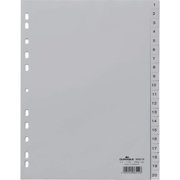 Durable Divisorio A4 In Pp 20 Tasti 1-20 Cavalierini Prestampati , Grigio, 652210-image