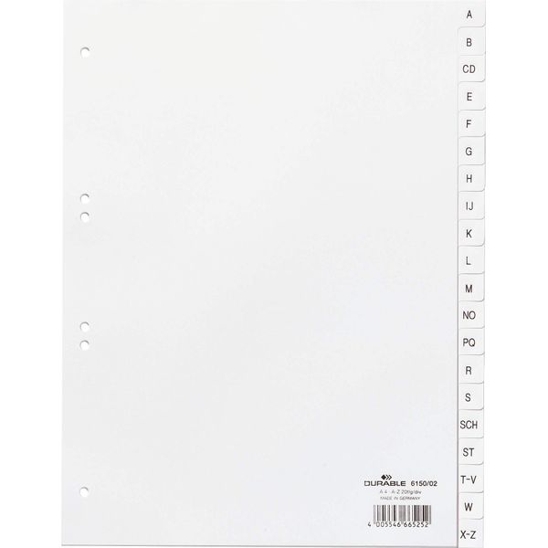 Durable Divisorio A4 In Pp 20 Tasti A-Z Cavalierini Prestampati E Indice , Bianco, 615002-image