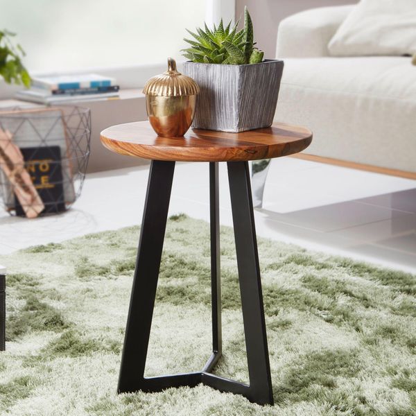 Finebuy Tavolino SV51462 Tavolino In Legno Di Sheesham In Metallo Stile Industriale Sgabello In Vero Legno Soggiorno Tavolo In Legno Tavolo Da Divano Tavolo Con Gambe In Metallo Tavolino-image