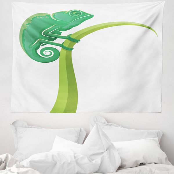 Abakuhaus Arazzo Caricaturale, Grumpy Lizard Esotico In Morbido Tessuto Microfibra Lavabile Senza Scolorimento Stampa Digitale, 150 X 110 Cm, Verde Bianco-image