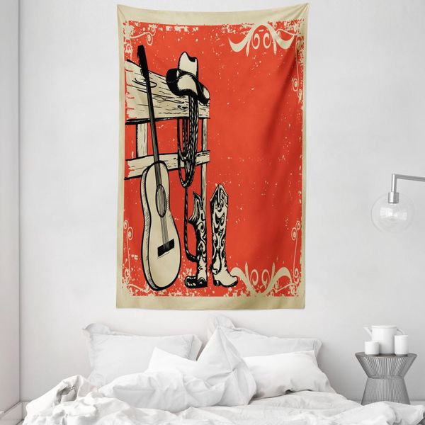 Abakuhaus America Arazzo E Copriletto, Musica Country Far West In Morbido Tessuto Microfibra Lavabile Senza Scolorimento Stampa Digitale, 140 X 230 Cm, Arancione Beige-image