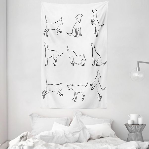 Abakuhaus Tappeto Da Parete E Copriletto Bianco E Nero, Cagnolino Digitale In Morbido Tessuto Microfibra Lavabile Senza Scolorimento, Stampa Digitale, 140 X 230 Cm, Bianco E Nero-image