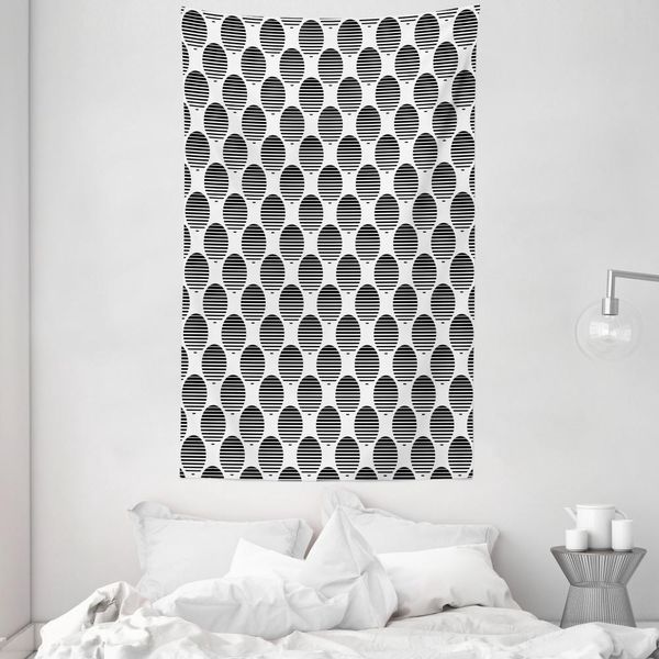 Abakuhaus Arazzo Geometrico E Copriletto, Cerchi Ondulati In Morbido Tessuto Microfibra Lavabile Senza Scolorimento, Stampa Digitale, 140 X 230 Cm, Bianco Nero-image