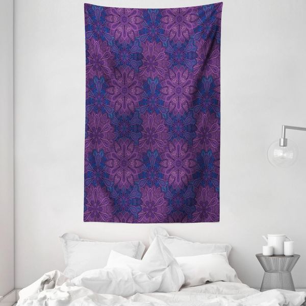 Abakuhaus Arazzo Etnico E Copriletto, Motivo Floreale Paisley In Morbido Tessuto Microfibra Lavabile Senza Scolorimento Stampa Digitale, 140 X 230 Cm, Blu Scuro Viola-image