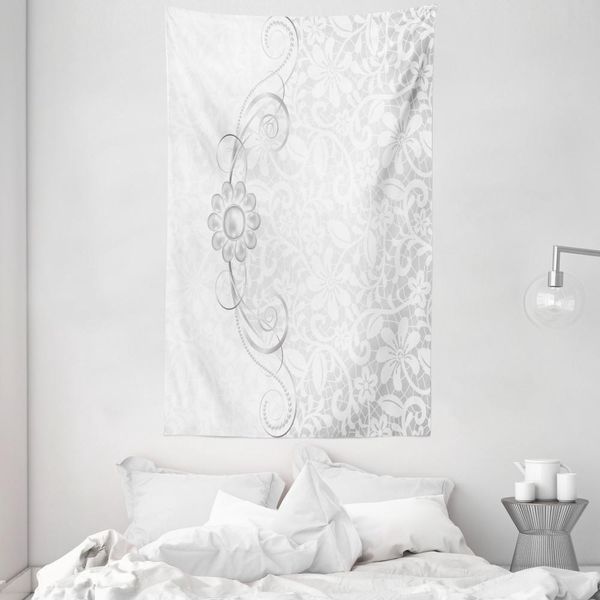 Abakuhaus Arazzo E Copriletto Grigio, Motivi Floreali Nuziali In Morbido Tessuto Microfibra Lavabile Senza Scolorimento, Stampa Digitale, 140 X 230 Cm, Grigio Bianco-image