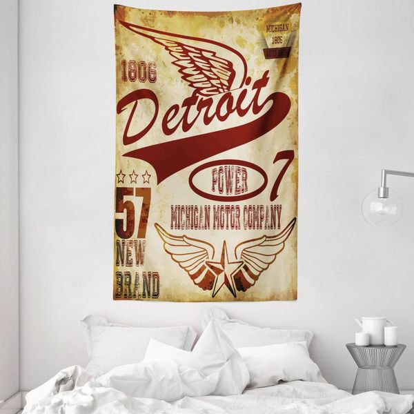 Abakuhaus Detroit Arazzo E Copriletto, Auto Vintage Del Michigan In Morbido Tessuto Microfibra Lavabile Senza Scolorimento Stampa Digitale, 140 X 230 Cm, Giallo Chiaro Rosso Bordeaux-image