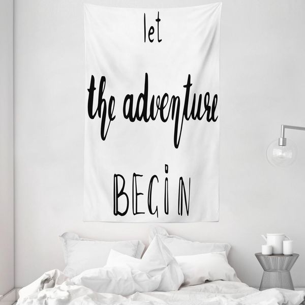 Abakuhaus Arazzo E Copriletto Adventure, Wise Words Doodle In Morbido Tessuto Microfibra Lavabile Senza Scolorimento Stampa Digitale, 140 X 230 Cm, Bianco Nero-image