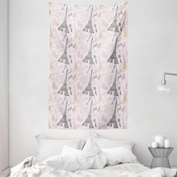 Abakuhaus Paris Arazzo E Copriletto, Parole Nostalgiche Disegnate Su Morbido Tessuto In Microfibra Lavabile Senza Scolorimento Stampa Digitale, 140 X 230 Cm, Multicolore-image