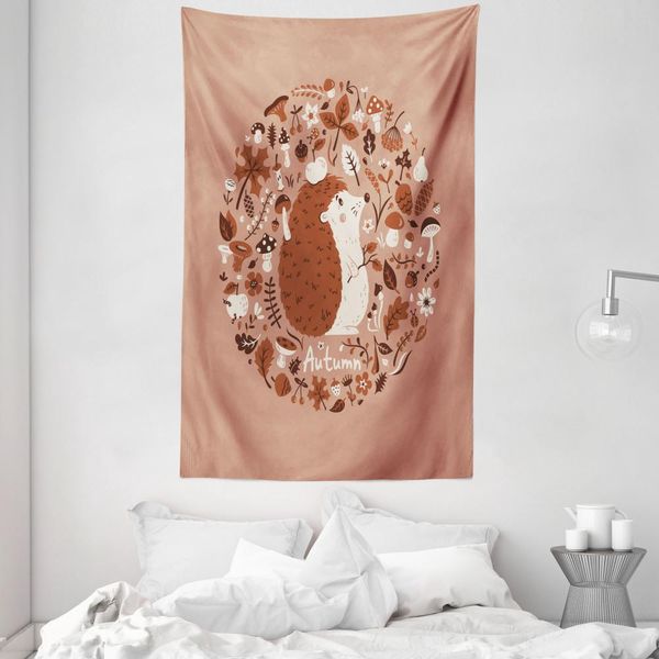 Abakuhaus Arazzo E Copriletto Con Ricci, Elementi Autunnali Pino In Morbido Tessuto Microfibra Lavabile Senza Scolorimento Stampa Digitale, 140 X 230 Cm, Marrone Rosso Corallo-image