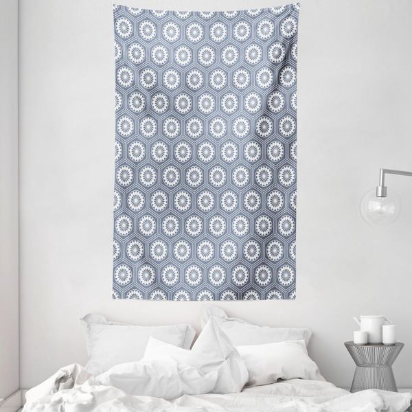 Abakuhaus Arazzo Geometrico E Copriletto, Motivo Esagonale In Morbido Tessuto Microfibra Lavabile Senza Scolorimento Stampa Digitale, 140 X 230 Cm, Grigio Bianco-image