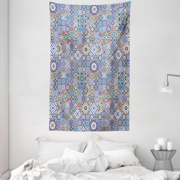 Abakuhaus Arazzo E Copriletto Marocchino, Motivo A Quadrati In Morbido Tessuto Microfibra Lavabile Senza Scolorimento Stampa Digitale, 140 X 230 Cm, Multicolore-image
