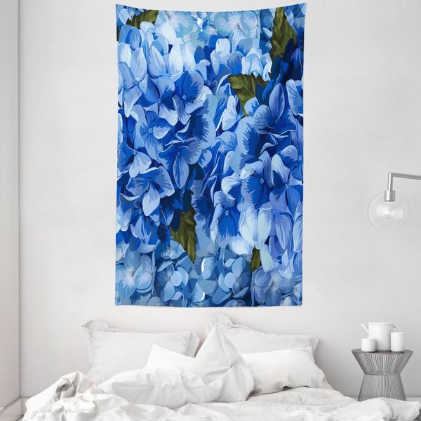 Abakuhaus Arazzo E Copriletto Vintage Blue, Ortensia In Morbido Tessuto Microfibra Lavabile Senza Scolorimento Stampa Digitale, 140 X 230 Cm, Verde Oliva Scuro Blu-image