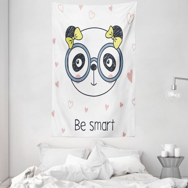 Abakuhaus Arazzo E Copriletto Geek, Doodle Panda Girl Glasses In Morbido Tessuto Microfibra Lavabile Senza Scolorimento Stampa Digitale, 140 X 230 Cm, Multicolore-image