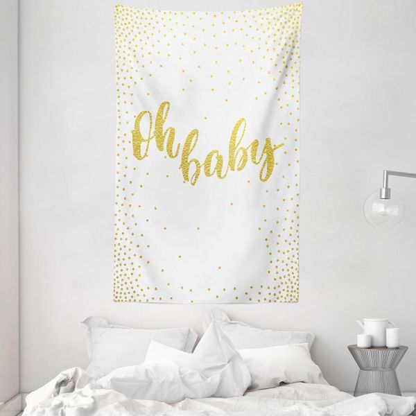 Abakuhaus Oh Baby Arazzo E Copriletto, Sparsed Dot In Morbido Tessuto Microfibra Lavabile Senza Scolorimento Stampa Digitale, 140 X 230 Cm, Giallo Terra E Bianco-image