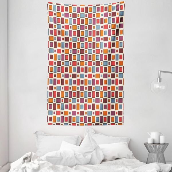 Abakuhaus Arazzo Geometrico E Copriletto, Squares Rectangles In Morbido Tessuto Microfibra Lavabile Senza Scolorimento, Stampa Digitale, 140 X 230 Cm, Multicolore-image