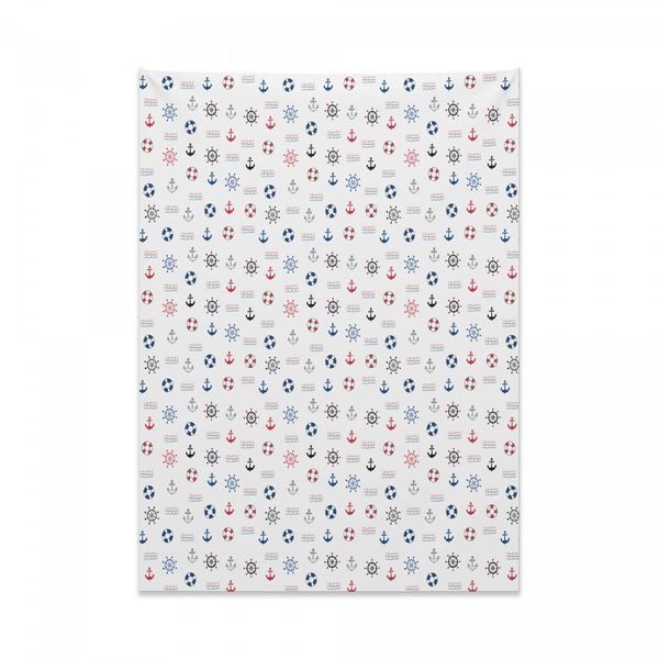 Tappeto Da Parete Abakuhaus Anker, Motivo Nautico Con Ruota, In Morbido Tessuto Microfibra, Colori Vivaci Che Non Sbiadiscono, Lavabile, 110 X 150 Cm, Blu E Rosso-image