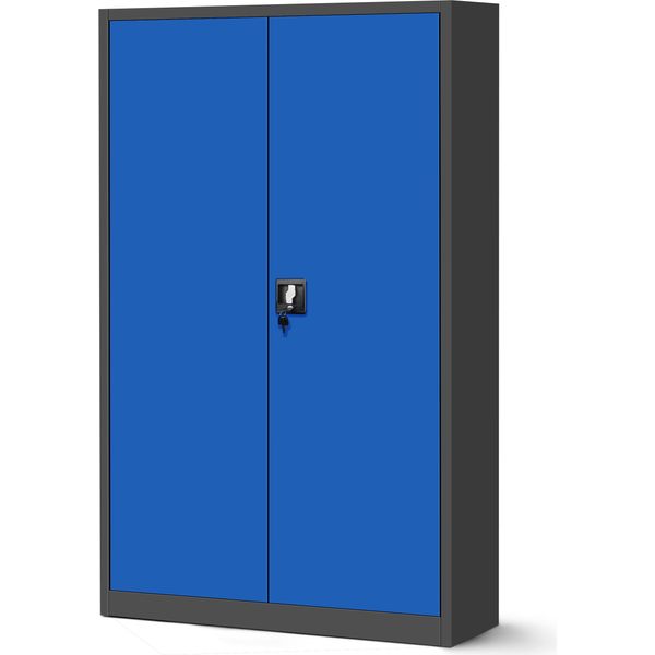 Armadio Per Ufficio C001II Armadio Per Archiviazione Armadio Multiuso Armadio In Metallo 4 Ripiani Verniciatura A Polvere 185 Cm X 115 Cm X 40 Cm Blu Antracite-image