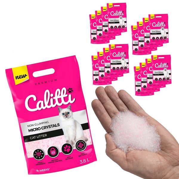 Calitti - Lettiera Per Gatti In Microsilicato | Sabbia Antibatterica Per Gatti | Set Di 16 Pezzi 16 X 3,8 L = 60 L-image