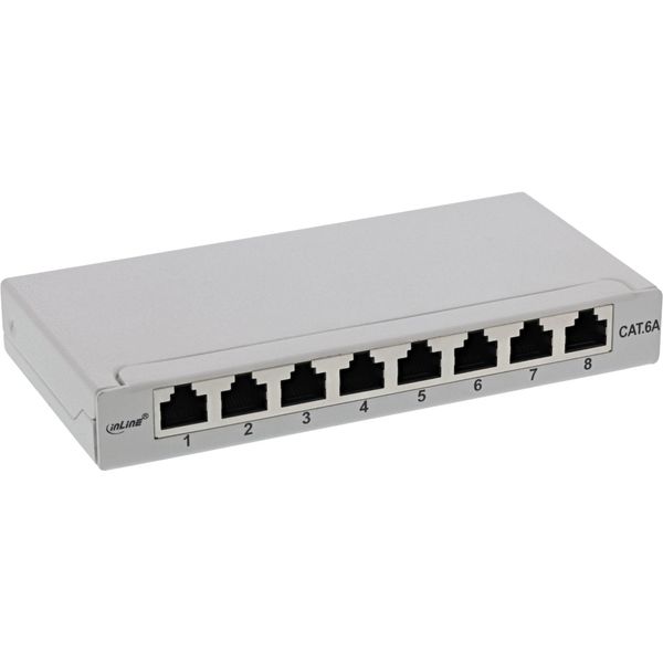 Inline® Patchfeld Cat.6A 0,5HE 8-Fach, Tisch/Wand-Montage, Lichtgrau, RAL7035 (76818I)-image