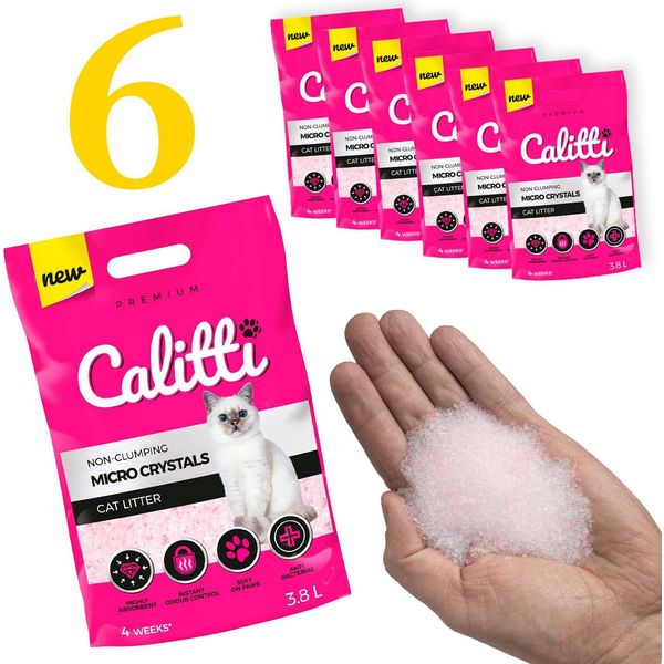 Calitti - Lettiera Per Gatti In Microsilicato Premium Cristalli Di Silicato Lettiera Per Gatti Antibatterica Set Di 6 6 X 3,8 Litri = 22 Litri-image