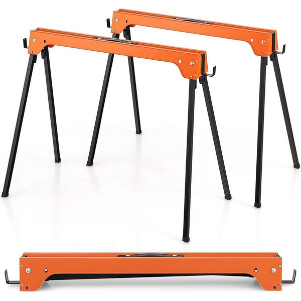 Costway Cavalletto Da Ponteggio 2 Pezzi, Cavalletto Pieghevole Fino A 600 Kg, Cavalletto Da Lavoro Pieghevole, Cavalletto Pieghevole Con Maniglia, Cavalletto Di Supporto Per Sega, Cavalletto Da Lavoro In Metallo, Cavalletto Di Supporto Per Sega, Cavalletto Per Sega (Arancione)-image